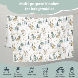 HawSkgFub Cute Dragon Fairy Tale Baby Blanket Boy Shower Gift, Cloud Moon Star Egg Pine Tree Flannel Fleece Nursery Bed Receiving Swaddle, Soft Lightweight Newborn Infant Toddler Crib Bedding 30 x 40