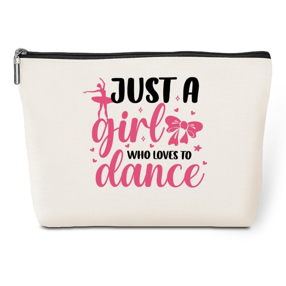 Cute Girl Loves Dance Makeup Bag - Funny Dancer Ballet Lovers Gift for Dancing Women, Friend, Girls Team, Sister - Elegant Recital Travel Toiletry Bag for Birthday, Christmas, Appreciation