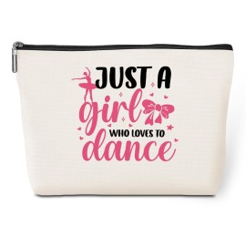 Cute Girl Loves Dance Makeup Bag - Funny Dancer Ballet Lovers Gift for Dancing Women, Friend, Girls Team, Sister - Elegant Recital Travel Toiletry Bag for Birthday, Christmas, Appreciation