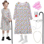 Z-Shop Old Lady Costume for Girls 100 Days of School Costume Grandma Granny Nightgown for Kids,8 Multicolor
