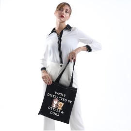 MNIGIU Otter Gift Dog Lover Makeup Bag Easily Distracted by Otters and Dogs Zipper Pouch Bag Gift (O-TTT Black)