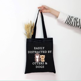 MNIGIU Otter Gift Dog Lover Makeup Bag Easily Distracted by Otters and Dogs Zipper Pouch Bag Gift (O-TTT Black)