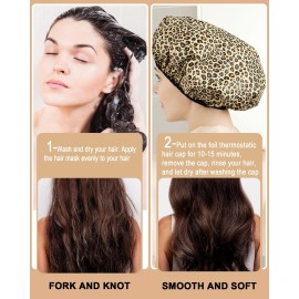 YIZIJIZI 2 Pieces Heat Cap for Deep Conditioning, Conditioning Cap Made of Aluminum Foil for Home and Salon Use, Hair Dyeing(Leopard Print)