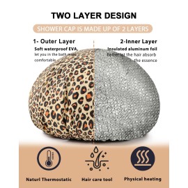 YIZIJIZI 2 Pieces Heat Cap for Deep Conditioning, Conditioning Cap Made of Aluminum Foil for Home and Salon Use, Hair Dyeing(Leopard Print)