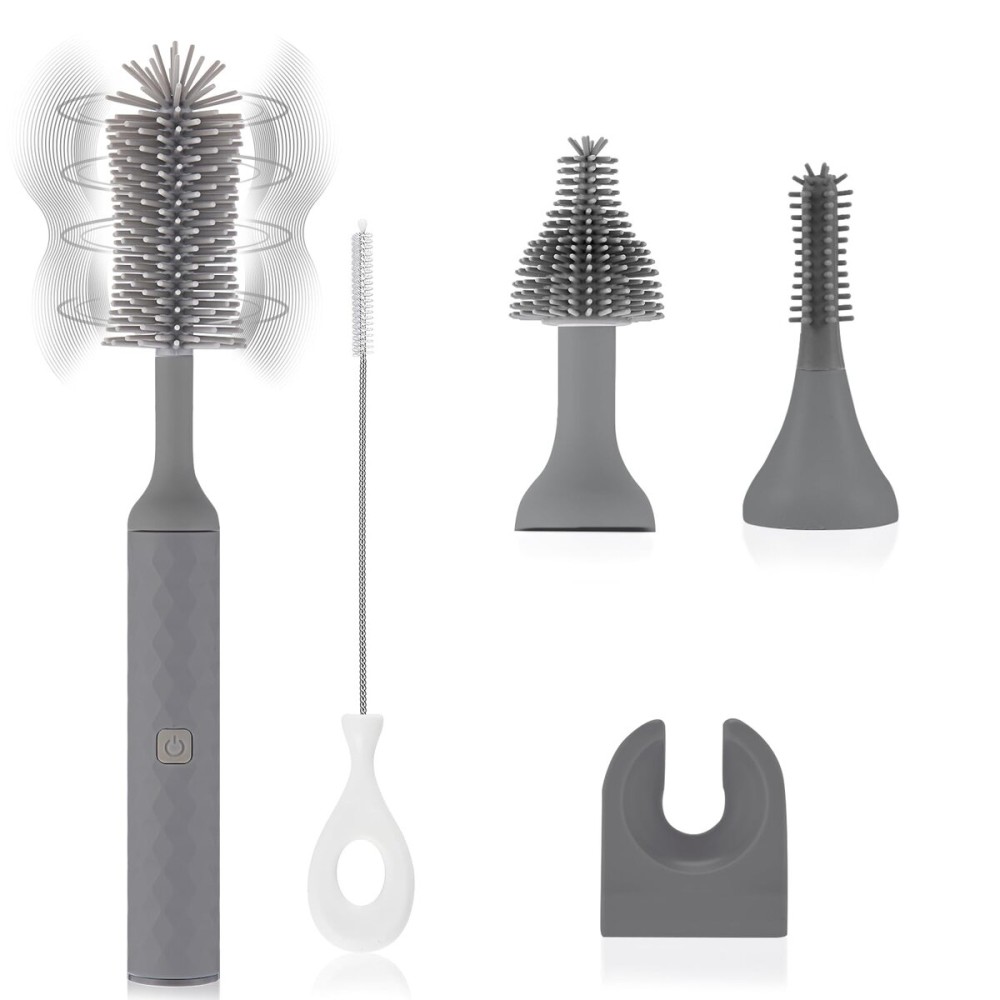 biqin Electric Cleaning Brush Set 4 Piece Multi-Purpose Cleaner Brushes,360 high-Speed Rotation Cleaning,1500mAh,Waterproof IPX65,Perfect Household Cleaning Brushes(Grey)