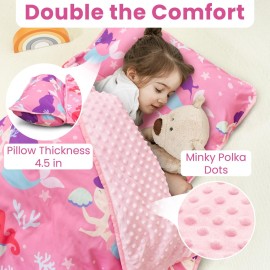 Beavtaens Toddler Nap Mat with Pillow and Minky Blanket, Large 55x35 Sleeping Bag, Washable, Lightweight, Easy to Roll, Perfect for Preschool, Daycare, Kindergarten, Travel, Boys and Girls(Mermaid)