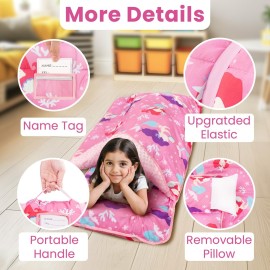 Beavtaens Toddler Nap Mat with Pillow and Minky Blanket, Large 55x35 Sleeping Bag, Washable, Lightweight, Easy to Roll, Perfect for Preschool, Daycare, Kindergarten, Travel, Boys and Girls(Mermaid)