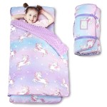 Beavtaens Toddler Nap Mat with Pillow and Minky Blanket, Large 55x35 Sleeping Bag, Washable, Lightweight, Easy to Roll, Perfect for Preschool, Daycare, Kindergarten, Travel, Boys and Girls(Unicorn)