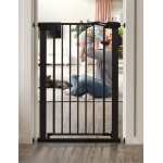 BABELIO 36 Tall Narrow Baby Gate, 26-28.5 Auto-Close Metal Pet Gate for Small Stairs/Doorways/Hallways, NO Drilling Pressure Mounted for Child and Pets, NO Extensions, Black