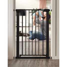 BABELIO 36 Tall Narrow Baby Gate, 26-28.5 Auto-Close Metal Pet Gate for Small Stairs/Doorways/Hallways, NO Drilling Pressure Mounted for Child and Pets, NO Extensions, Black