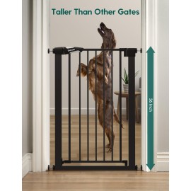 BABELIO 36 Tall Narrow Baby Gate, 26-28.5 Auto-Close Metal Pet Gate for Small Stairs/Doorways/Hallways, NO Drilling Pressure Mounted for Child and Pets, NO Extensions, Black
