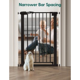 BABELIO 36 Tall Narrow Baby Gate, 26-28.5 Auto-Close Metal Pet Gate for Small Stairs/Doorways/Hallways, NO Drilling Pressure Mounted for Child and Pets, NO Extensions, Black