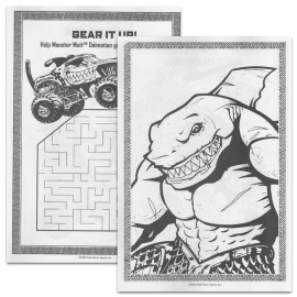Bendon Monster Jam Coloring Book and Activity Set for Kids - 1 Coloring Book with Activities, Games, Stickers, and Rex-Man Door Hanger