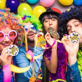 PullCrease 144 Pack Noise Makers Bulk Traditional Purim Gragger Assorted Shapes Metal Noisemaker for Purim Toy