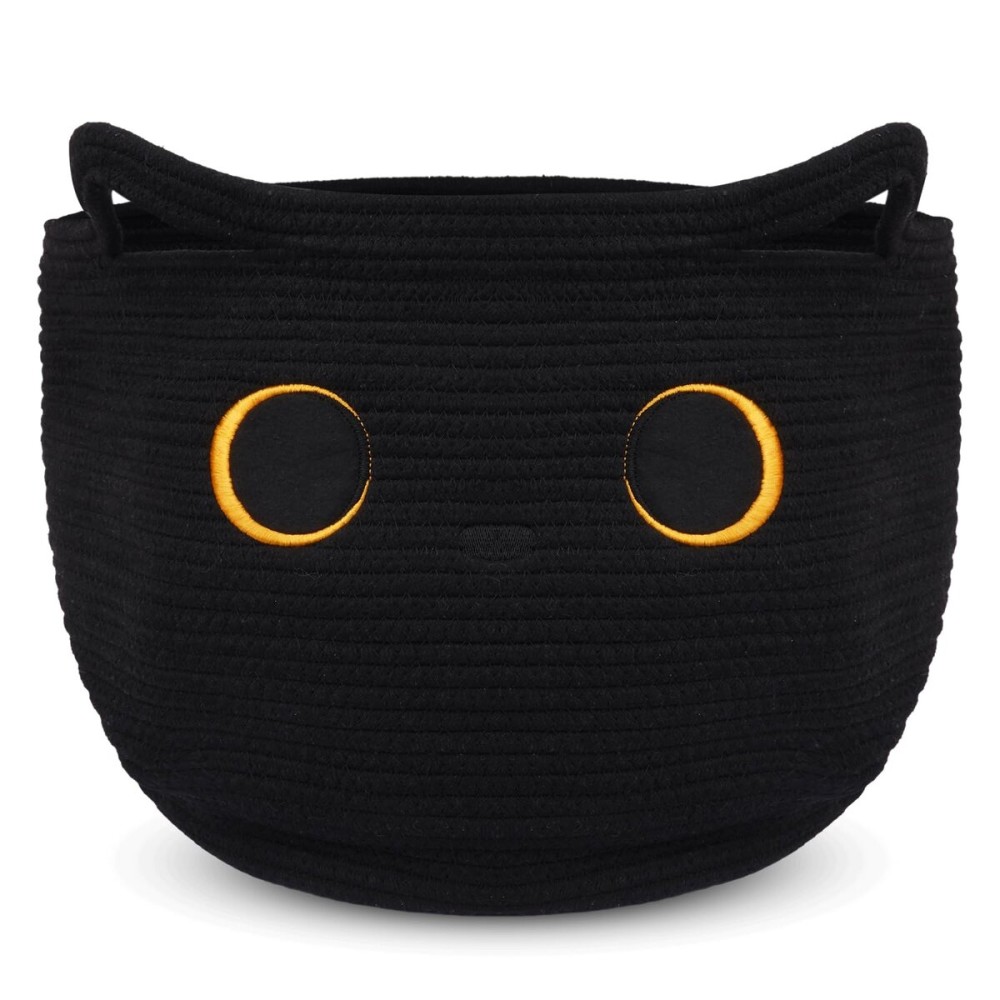 Hkojewp Cute Black Cat Round Basket - Cotton Rope Baskets Large Baby Laundry Blasket for Nursery, Woven Blanket Basket Hamper With Handle Toy Storage Basket for Gifts, Baby Shower 14 12 inchs 30.5L