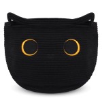 Hkojewp Cute Black Cat Round Basket - Cotton Rope Baskets Large Baby Laundry Blasket for Nursery, Woven Blanket Basket Hamper With Handle Toy Storage Basket for Gifts, Baby Shower 14 12 inchs 30.5L