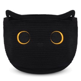 Hkojewp Cute Black Cat Round Basket - Cotton Rope Baskets Large Baby Laundry Blasket for Nursery, Woven Blanket Basket Hamper With Handle Toy Storage Basket for Gifts, Baby Shower 14 12 inchs 30.5L
