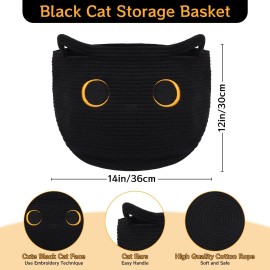 Hkojewp Cute Black Cat Round Basket - Cotton Rope Baskets Large Baby Laundry Blasket for Nursery, Woven Blanket Basket Hamper With Handle Toy Storage Basket for Gifts, Baby Shower 14 12 inchs 30.5L