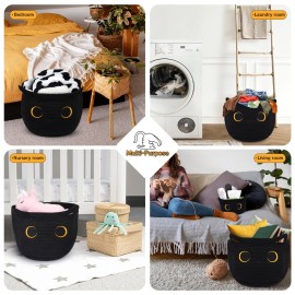 Hkojewp Cute Black Cat Round Basket - Cotton Rope Baskets Large Baby Laundry Blasket for Nursery, Woven Blanket Basket Hamper With Handle Toy Storage Basket for Gifts, Baby Shower 14 12 inchs 30.5L