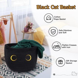 Hkojewp Cute Black Cat Round Basket - Cotton Rope Baskets Large Baby Laundry Blasket for Nursery, Woven Blanket Basket Hamper With Handle Toy Storage Basket for Gifts, Baby Shower 14 12 inchs 30.5L