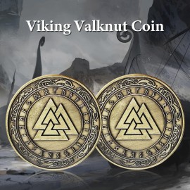 IELCJJ Viking Valknut Coin - Viking Runes Knot of The Slain Warrior Coin - Norse Mythology Protective Talisman Amulet - Viking Gifts for Men Women