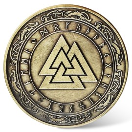 IELCJJ Viking Valknut Coin - Viking Runes Knot of The Slain Warrior Coin - Norse Mythology Protective Talisman Amulet - Viking Gifts for Men Women