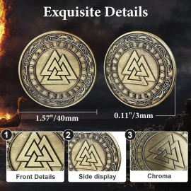 IELCJJ Viking Valknut Coin - Viking Runes Knot of The Slain Warrior Coin - Norse Mythology Protective Talisman Amulet - Viking Gifts for Men Women