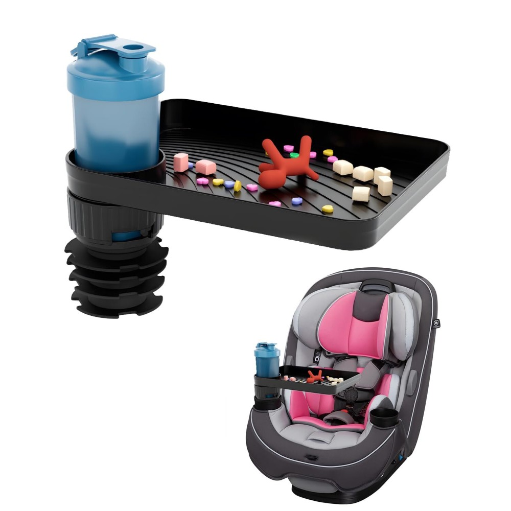 SEVEN SPARTA Car Seat Tray for Kids Toddler Travel with Soft Rubber Base, Rotatable and Removable Cup Holder Snack Tray for Food Color and Play for Family Road Trip Essentials (1, Standard Base)
