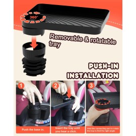 SEVEN SPARTA Car Seat Tray for Kids Toddler Travel with Soft Rubber Base, Rotatable and Removable Cup Holder Snack Tray for Food Color and Play for Family Road Trip Essentials (1, Standard Base)