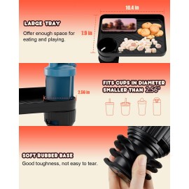 SEVEN SPARTA Car Seat Tray for Kids Toddler Travel with Soft Rubber Base, Rotatable and Removable Cup Holder Snack Tray for Food Color and Play for Family Road Trip Essentials (1, Standard Base)