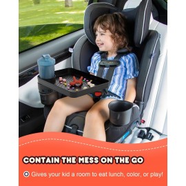 SEVEN SPARTA Car Seat Tray for Kids Toddler Travel with Soft Rubber Base, Rotatable and Removable Cup Holder Snack Tray for Food Color and Play for Family Road Trip Essentials (1, Standard Base)