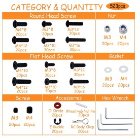 520pcs Universal RC Screw Kit Screws Assortment Set, Hardware Fasteners for Traxxas Redcat Arrma Axial RC4WD HSP HPI SCX10 Losi 1/8 1/10 1/12 1/16 Scale RC Crawler Cars Trucks