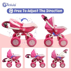 ANNIVIA Baby Doll Stroller - Metal Fold Up and Down Pram Carriage for Dolls