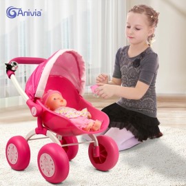 ANNIVIA Baby Doll Stroller - Metal Fold Up and Down Pram Carriage for Dolls