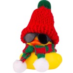 MuMyer Christmas Rubber Ducks Toys Car Ornaments Yellow Duck Car Dashboard Decorations with Mini Beanie Hat Scarf and Sunglasses for Winner Home Christmas Decor, 2 Inches(E6)