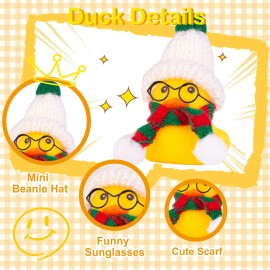 MuMyer Christmas Rubber Ducks Toys Car Ornaments Yellow Duck Car Dashboard Decorations with Mini Beanie Hat Scarf and Sunglasses for Winner Home Christmas Decor, 2 Inches(E6)