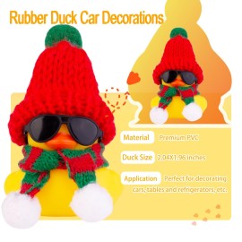 MuMyer Christmas Rubber Ducks Toys Car Ornaments Yellow Duck Car Dashboard Decorations with Mini Beanie Hat Scarf and Sunglasses for Winner Home Christmas Decor, 2 Inches(E6)