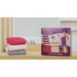 100% Cotton Hair Wrap Towels for Women, Pack of 3 - Multicolor - Head Towel Cap, Cotton Hair Turban Towel Wrap for Long Curly Anti Frizz Hair, Soft and Absorbent Cotton Hair Towels