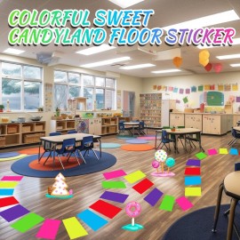 Skyygemm Colorful PVC Floor Stickers Candy Donut Theme Land Runway Rug Hallway Runner Rug Party Decoration for Halloween Trunk or Treat Car Decor(30 Pcs,11.8 x 7.8 Inch)