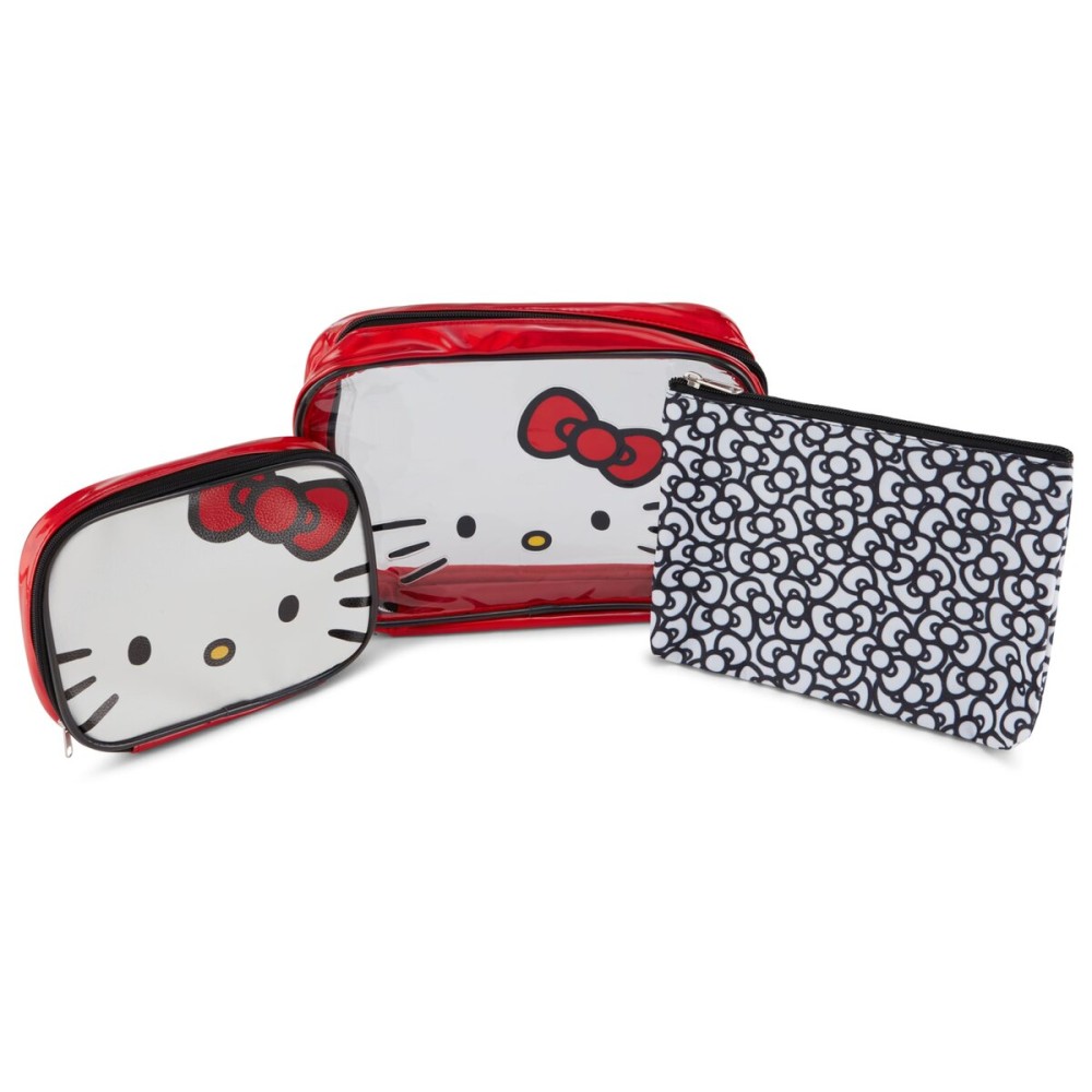 Hello Kitty Cosmetic Case Set - Girls, Boys, Teens, Adults - Officially Licensed Hello Kitty Travel Cosmetic Case 3 Piece Set (Red)