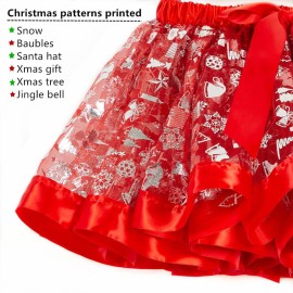 BEBAOVO Girl Christmas Tutu Skirt with Elk Headband, Christmas Dress with Xmas Tree/Santa Hat/Snow for Toddler Kids Girl Gift (Red, Small)
