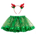 BEBAOVO Girl Christmas Tutu Skirt with Elk Headband, Christmas Dress with Xmas Tree/Santa Hat/Snow for Toddler Kids Girl Gift (Green, Small)