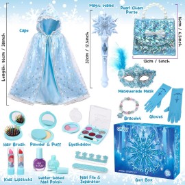 Golray Toys for Girl Gift Kids Makeup Kit & Princess Dress Up Set, Purse & Cape & Real Make up & Nail Polish & Wand, Birthday Gift Toys for Little Girls Toddlers Age 3 4 5 6 7 8 Year Old