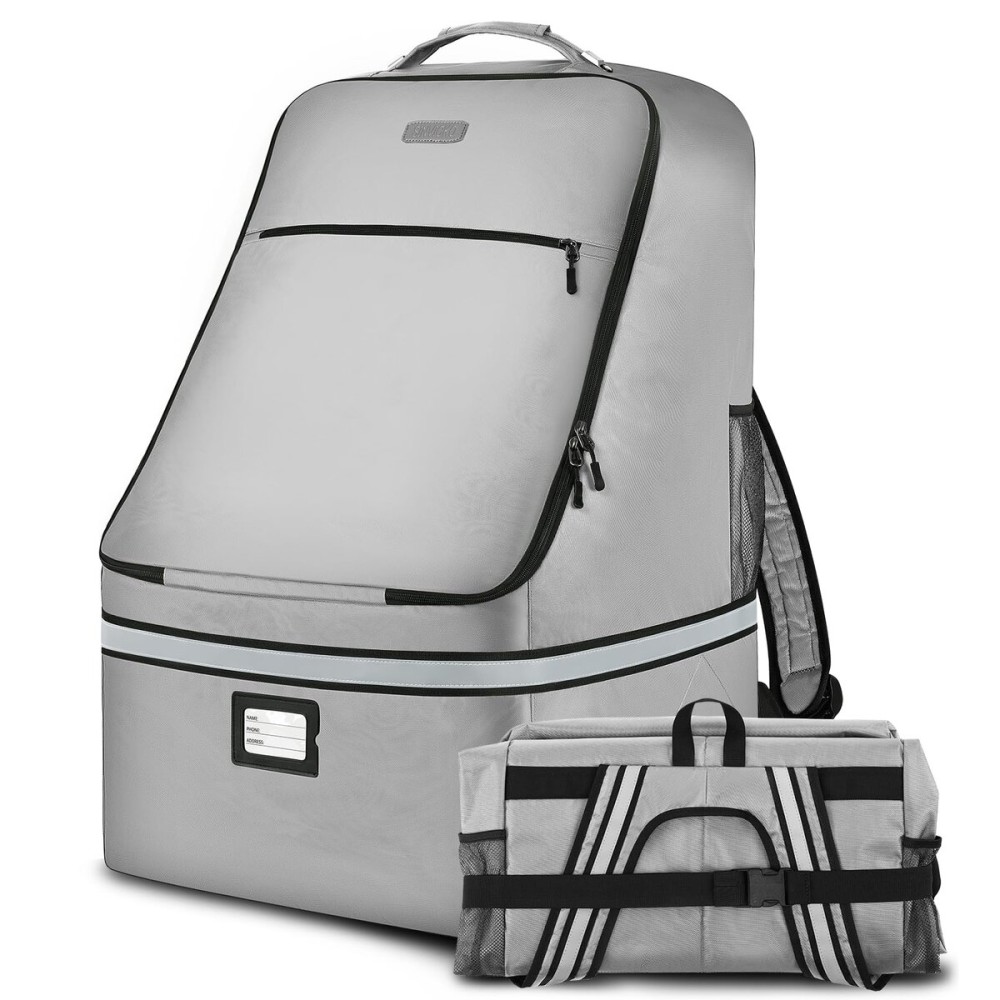 Car Seat Travel Bag,Padded Car Seats Backpack with Steel Cable Handle and Reflective Stripes, Large Durable Carseat Carrier Bag,Airport Gate Check Bag,Infant Seat Travel Bag with Shoulder Strap,Grey