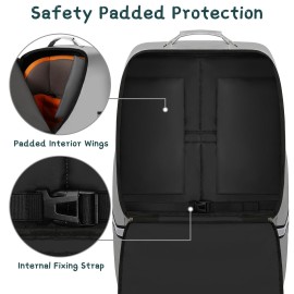 Car Seat Travel Bag,Padded Car Seats Backpack with Steel Cable Handle and Reflective Stripes, Large Durable Carseat Carrier Bag,Airport Gate Check Bag,Infant Seat Travel Bag with Shoulder Strap,Grey