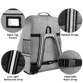 Car Seat Travel Bag,Padded Car Seats Backpack with Steel Cable Handle and Reflective Stripes, Large Durable Carseat Carrier Bag,Airport Gate Check Bag,Infant Seat Travel Bag with Shoulder Strap,Grey