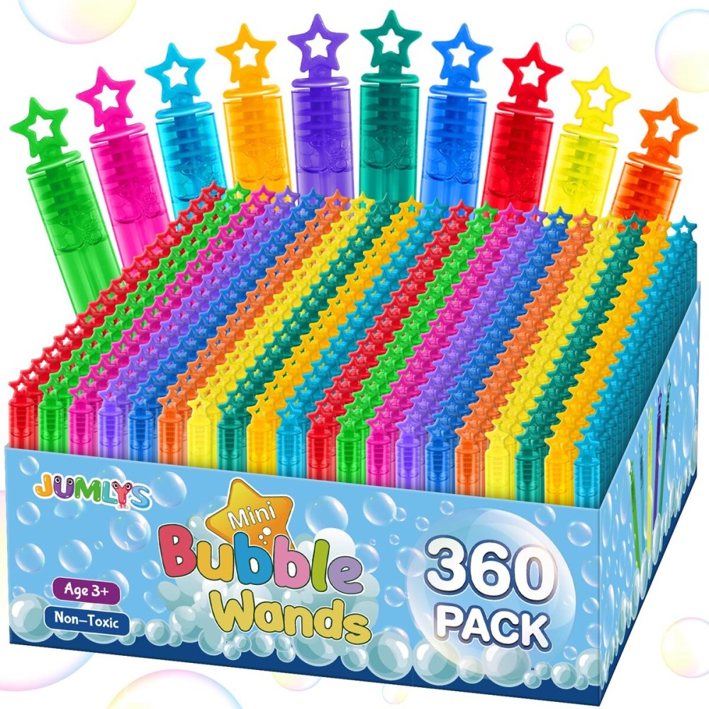 360 Pcs Mini Bubble Wands in 6 Colors, Bulk Party Favors for Kids, Themed Birthday, Christmas, New Year, Valentine, Carnival, School Classroom Prizes for Boys & Girls, Ideal Goodies Bags Stuffers