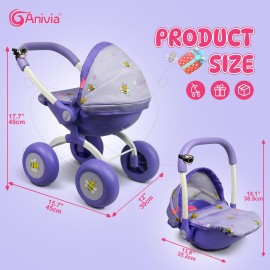 Doll Stroller Toy Anivia Realistic Doll Stroller Heart Design Gifts for Toddlers and Girls Foldable Baby Doll Stroller Toy (DT301purple)