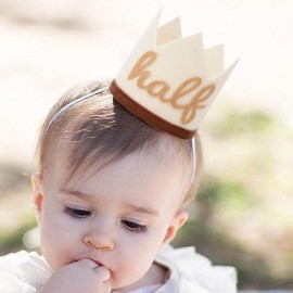 Agkvw Half Birthday Crown - Boho Cake Smash Prop, 6 Months Hat for Boys in Brown