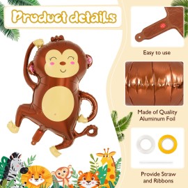 6 Pcs Safari Balloons,Jungle Safari Animals Foil Balloons,Giant Zoo Animal Balloon Zebra Elephant Monkey Lion Giraffe Leopard Shaped Animal Balloon for Zoo Wildlife Theme Birthday Party Decorations